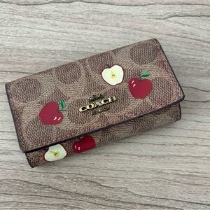 Coach Key holder Tan card Wallet with Apple Motif